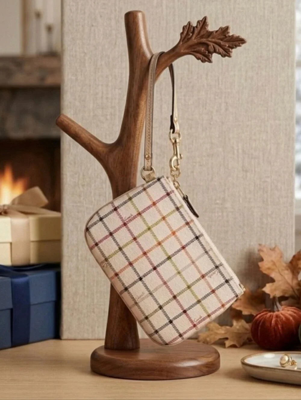 Coach Peyton Tattersall Plaid Wristlet in Like New Condition ... Vintage Neutral